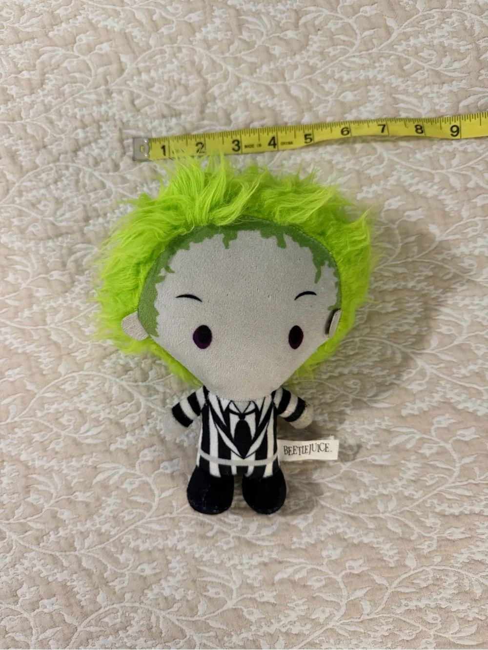 Universal Beetlejuice Plush - Neon Green Hair, Black & White Striped Suit